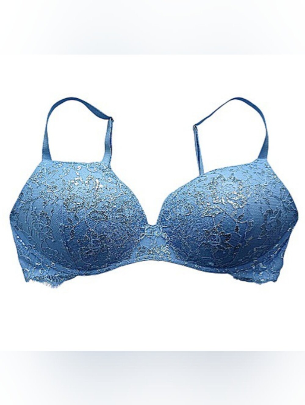 Victoria's Secret Blue Lace Padded No-Wire Bra, Size 36D